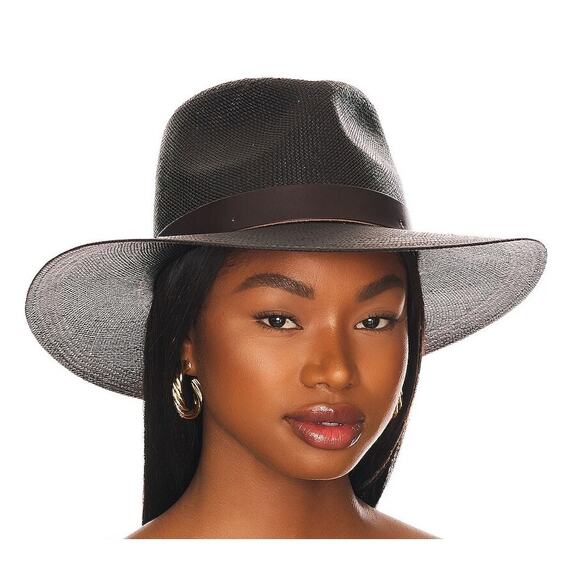 Janessa Leone Classic Black Leni Fedora Hat Size L main image 5